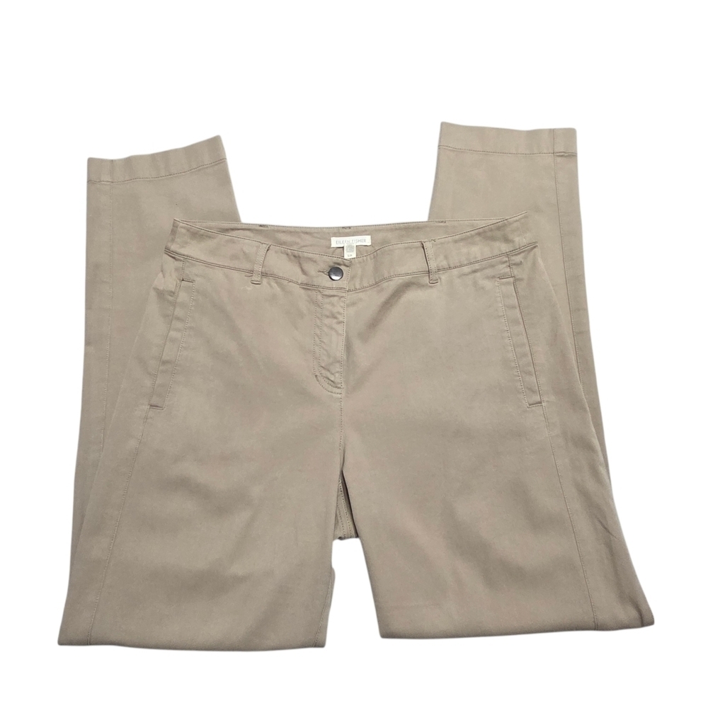 Eileen Fisher Organic Cotton Straight Leg Pants Khaki Tan Size Small - Picture 5 of 7